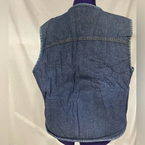 Vintage Denim Shearling Vest // 70's Roebucks // Size X-Large - Picture 3 of 4